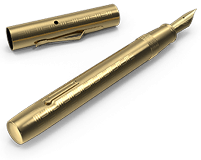 A gold fountain pen to indicate writing.