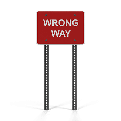 A wrong way sign denoting a patently unlawful act.