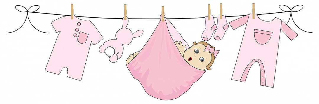 A picture of a baby in a bundle on a clothesline. Children who are gained through adopted are direct compulsory heirs.