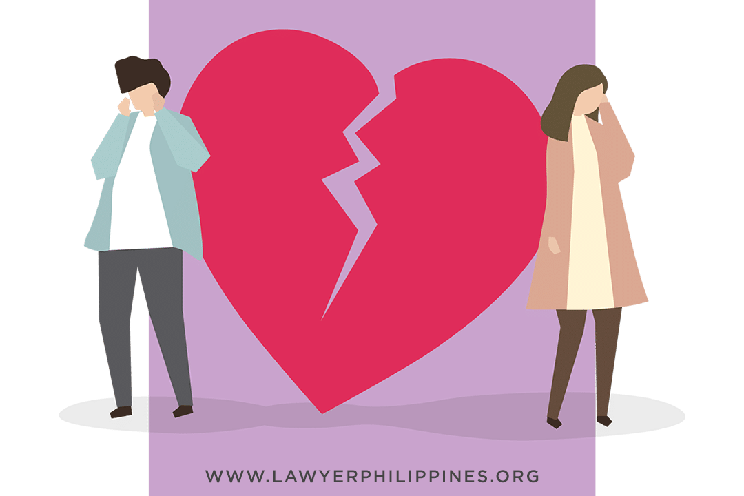 A man and a woman standing either side of a large broken heart. Article 3 Ways to Legally Separate in the Philippines; Legal Separation, Annulment and Recognition of Foreign Divorce