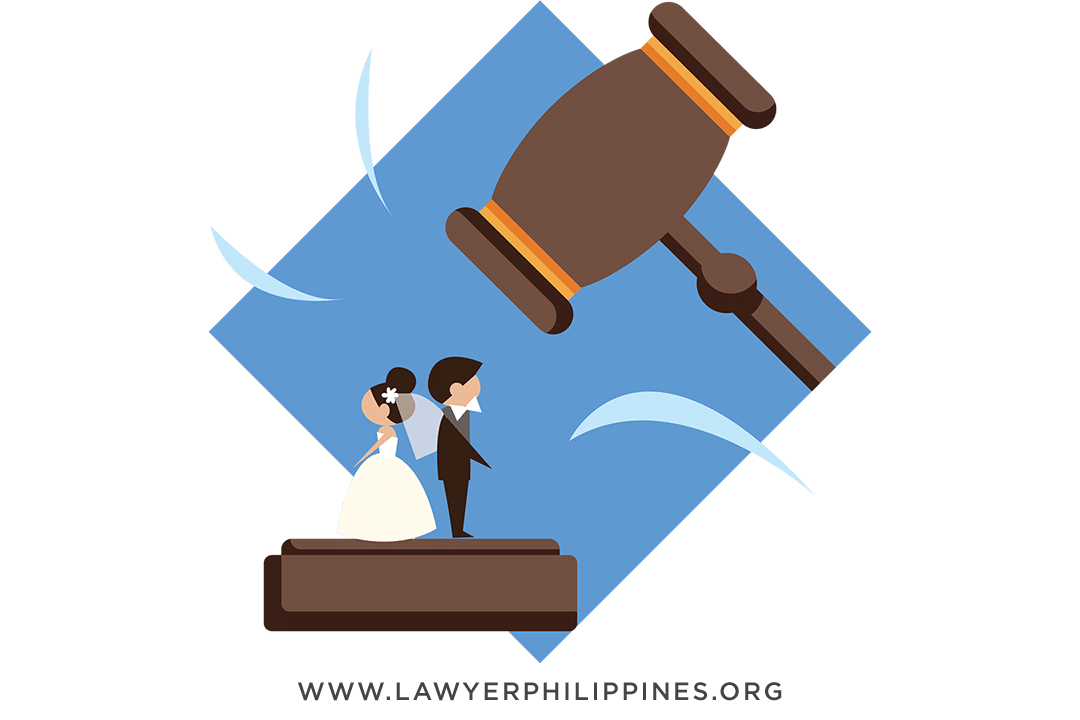 A bride and groom with their backs to each other with a raised gavel above them, depicting a court decision on Legal Separation in the Philippines