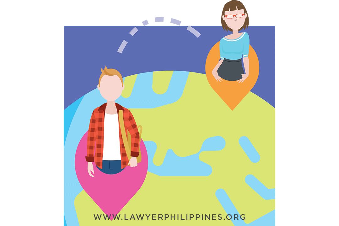  Half a globe showing land and sea mass with two people apart from each other linked by a dotted line.  Can a Philippine court enforce Child Support from a foreign father living abroad?