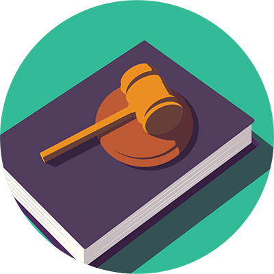 A Court gavel on top of a law book. Errors on the birth year, nationality, or anything that affects status must be addressed by Judicial Proceedings