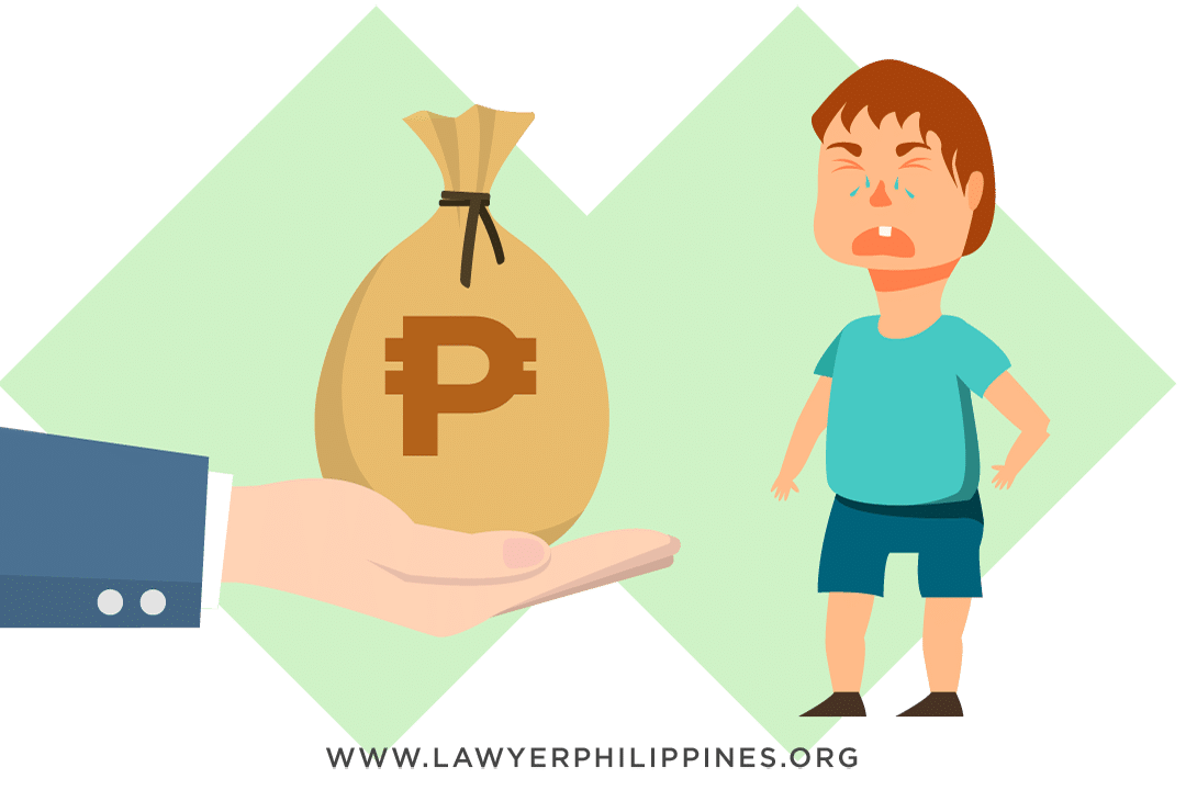A hand emerging from a suit sleeve and holding a bag of Philippine Pesos. An upset child is waiting to receive the bag of money which is his inheritance. Is Inheritance part of Conjugal Property? Absolute Community of Property, Conjugal Partnership of Gains.