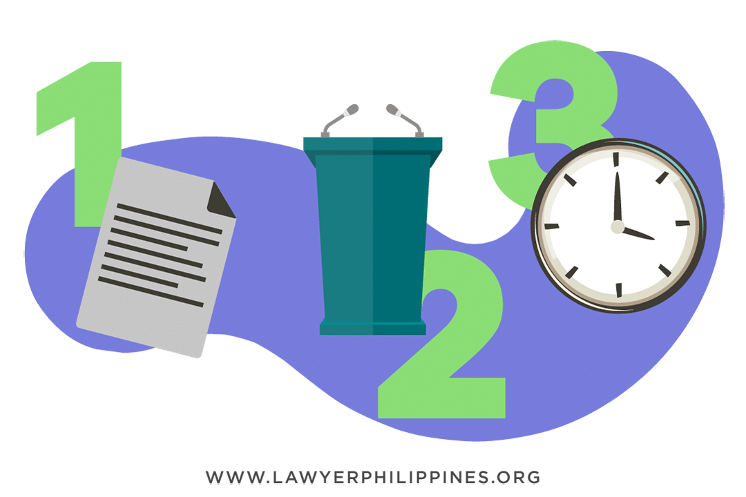 Three numbers representing the Judicial Reconstitution process.  On the left is a number 1 with a paper-based Petition to be submitted to court. The middle number 2 has a green Witness Stand to indicate the Witness Testimony Needed.  The number 3 is next to a clock face, indicating the court decision and registration at the Registry of Deeds.  Reconstitution of Title requirements Administrative Reconstitution of Title
