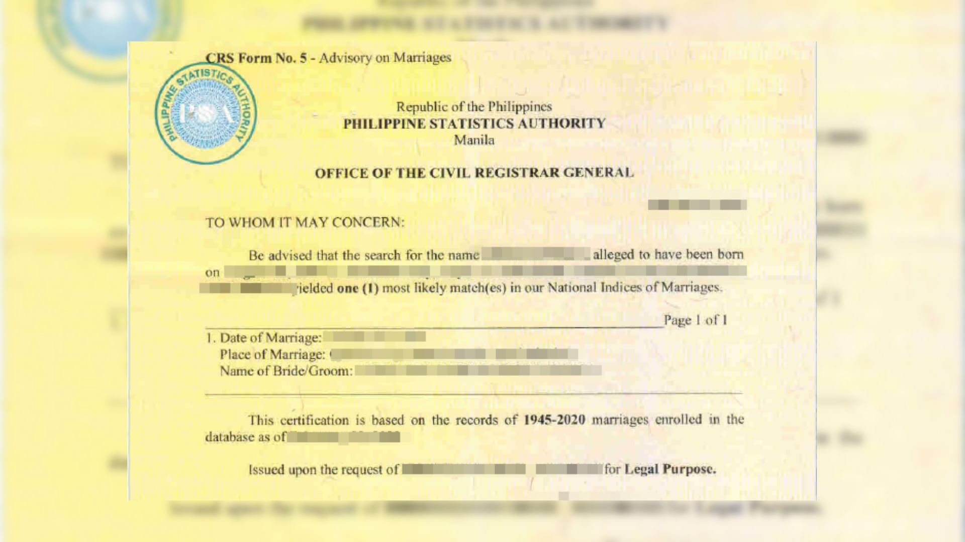 Advisory of Marriage