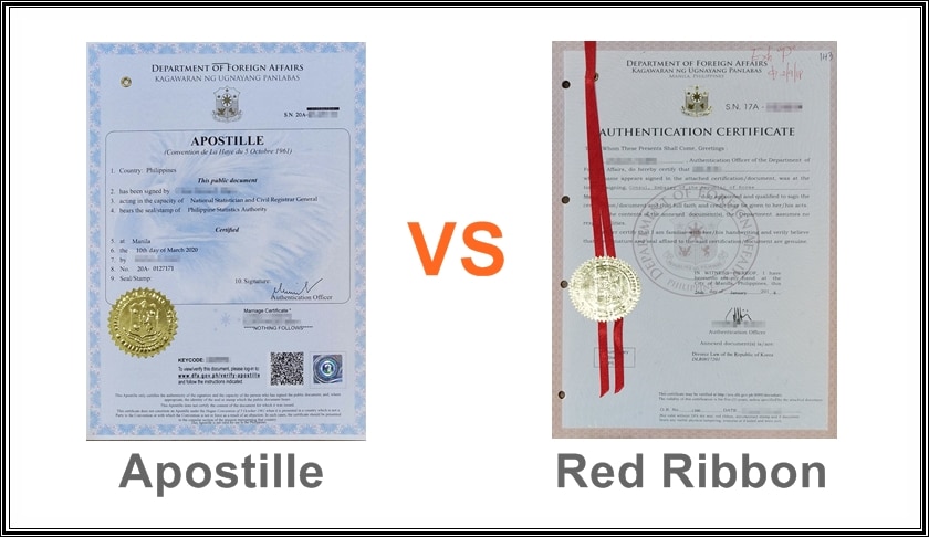 A sample of an Apostille vs Red ribboned document