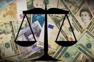 Foreign currency and justice scale