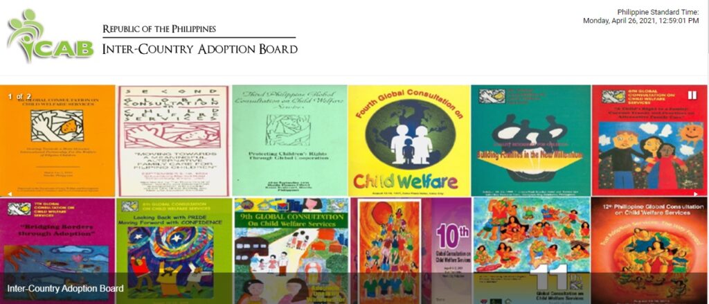 The front page of the Philippine Inter-Country Adoption Board website