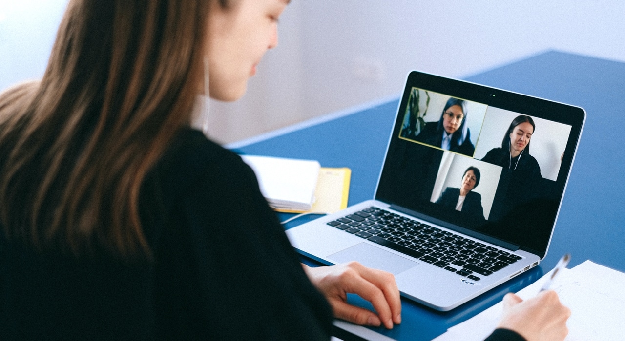 A lawyer during a videoconference hearing