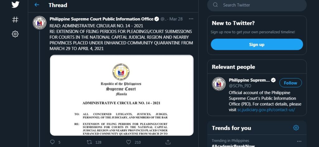 Twitter post of Supreme Court PIO