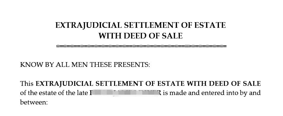 Sample title page of an EJS with Deed of Sale