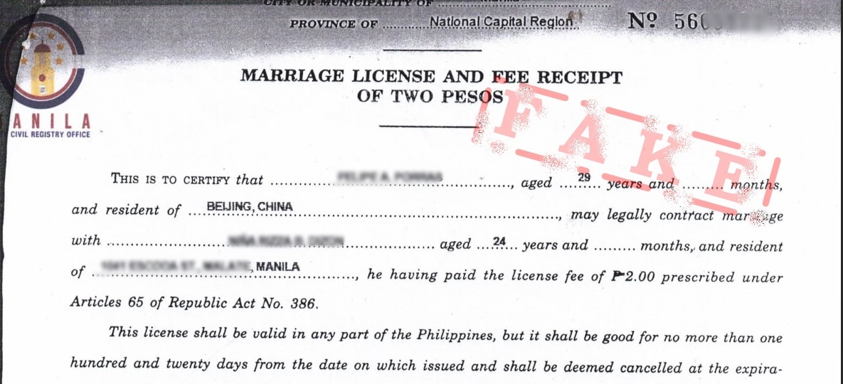 A fake marriage license