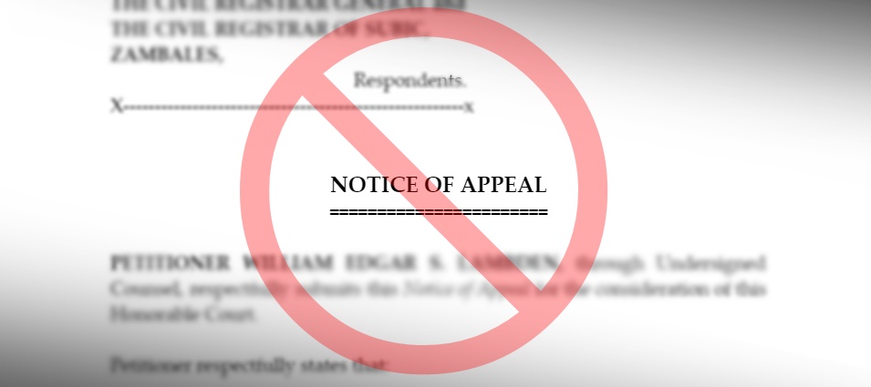 A notice of appeal with a restriction sign