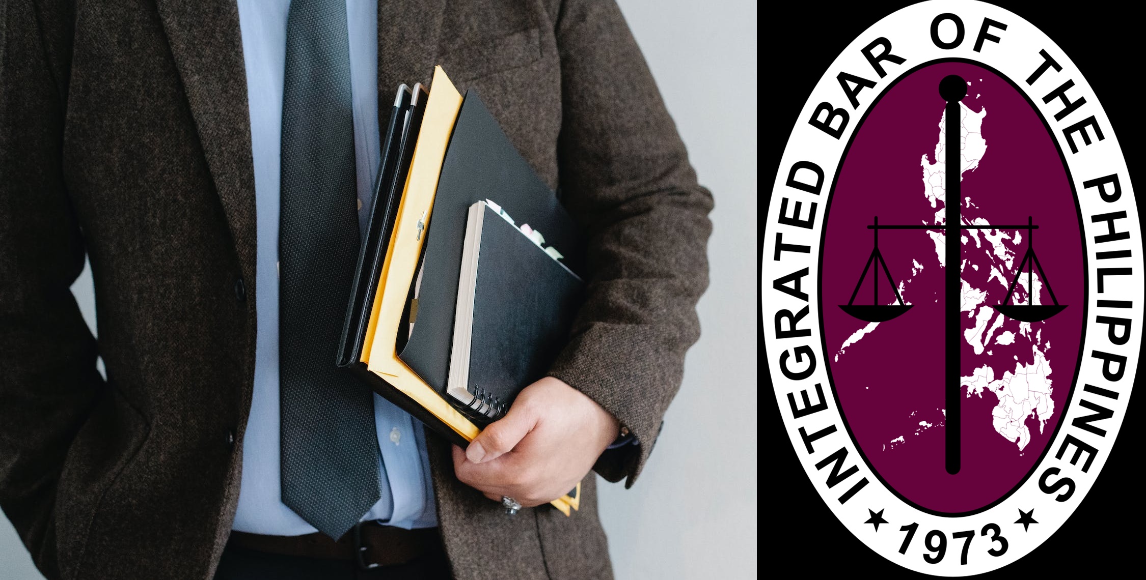 A professional man holding legal documents beside the logo of the IBP