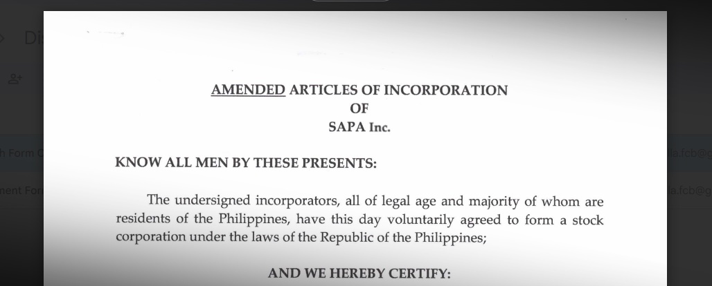 A sample of Amened Articles of Incorporation