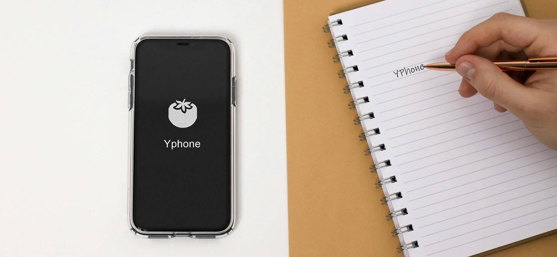 A phone with a logo on the left side of the person writing the trade name on her notebook as understanding the difference between trade name and trade mark infringement may take a little study. 