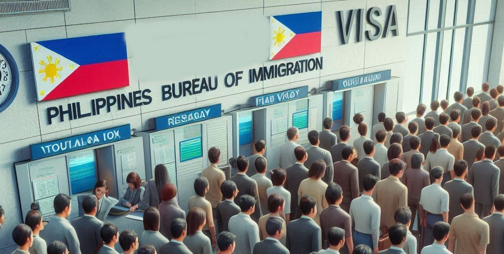 People lining up in the Philippine Bureau of Immigration to apply for a 13a Visa in the Philippines