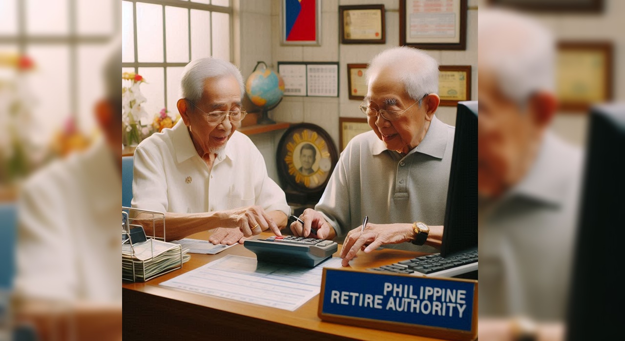 Two old men in the Philippine Retirement Office calculating the cost for SRRV