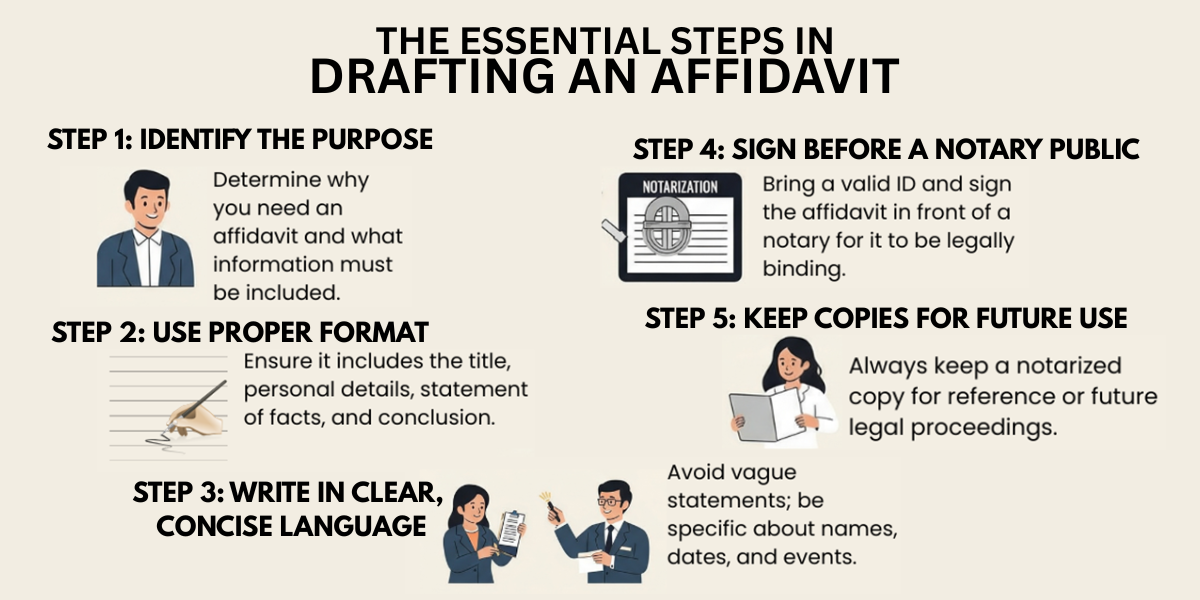 A visual guide outlining the Philippine affidavit sworn statement steps, 